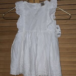 NWT OshKosh B'gosh Baby Textured Eyelet Dress in White Cotton, Size 18 months. 